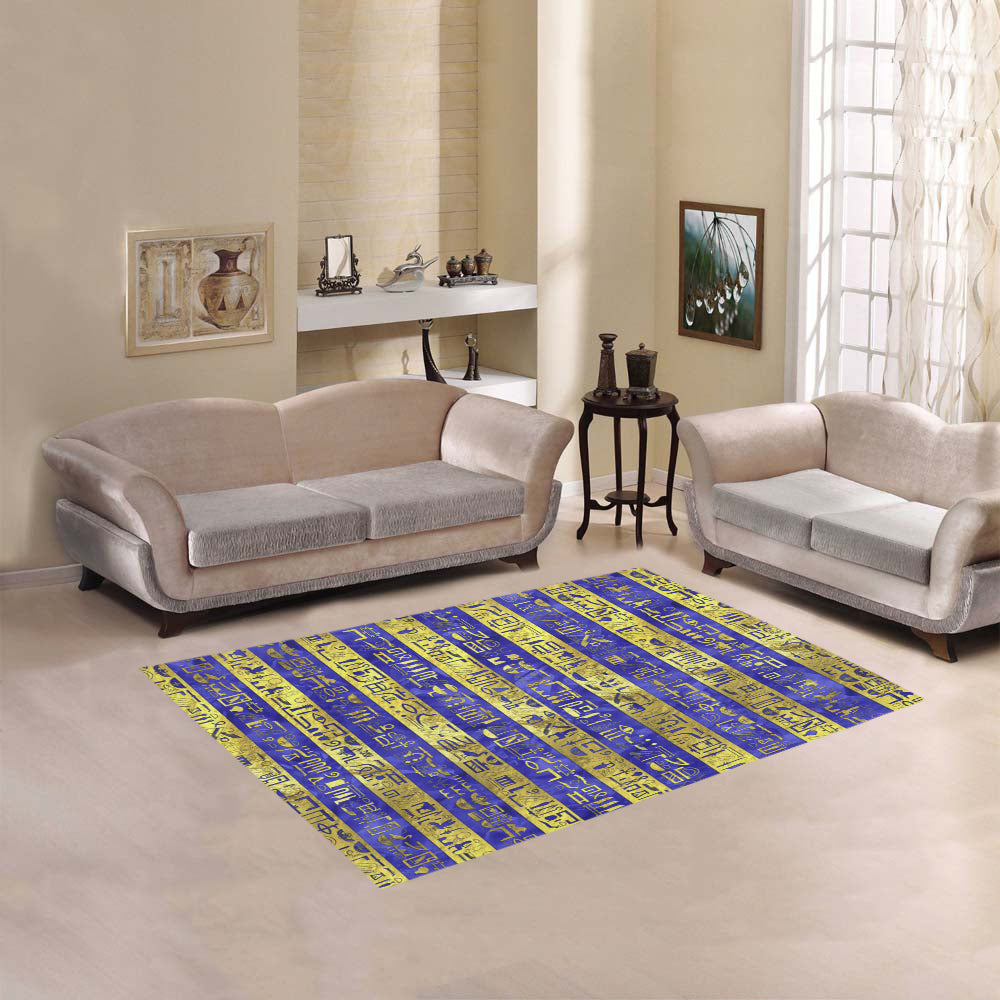 HIEROGLYPH GOLDEN BLUE Area Rug 5'3''x4'