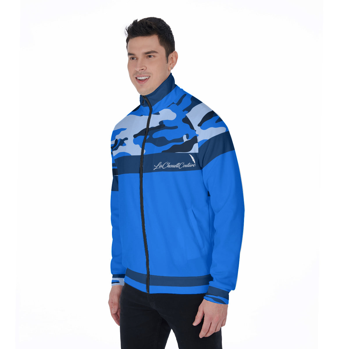 CAMOUFLAGE BLUE Stand Collar Jacket