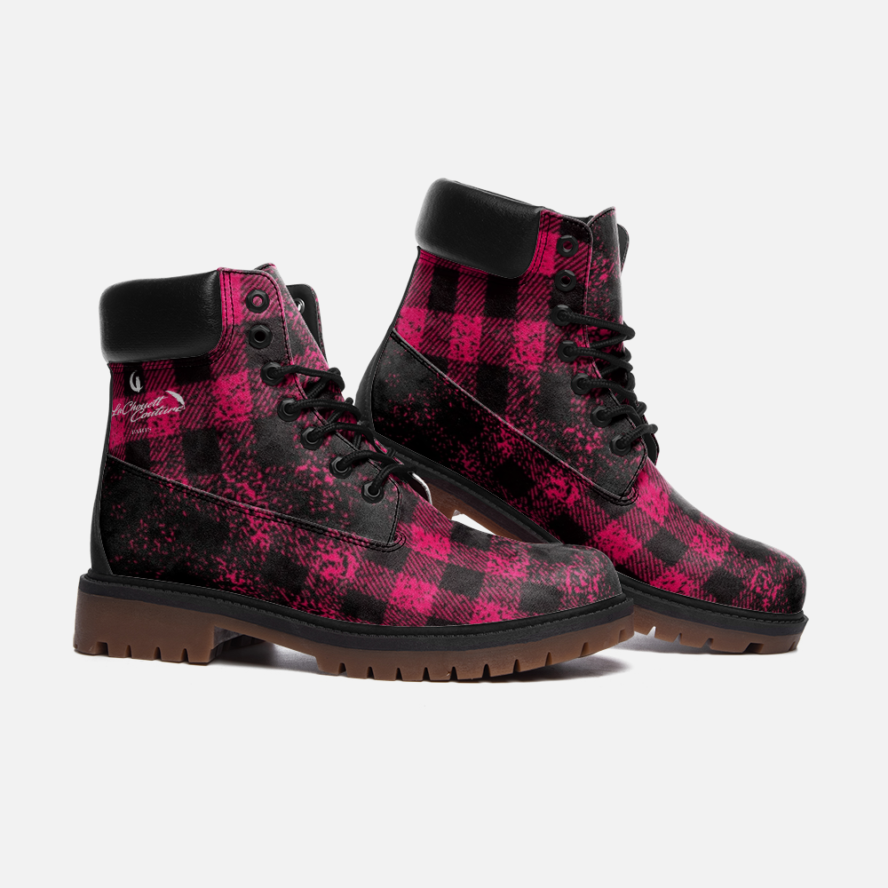 DUSTY PLAID PINKISH Casual Leather  boots TB