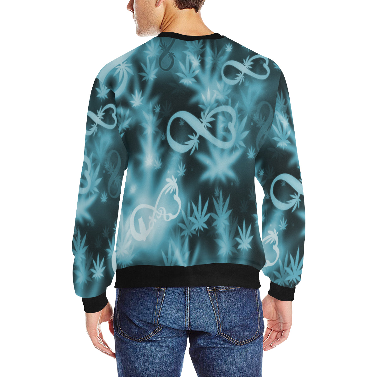 INFINITY BLUE COSMOS Men's Rib Cuff Crew Neck Sweatshirt