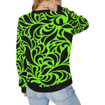 GORGIOUS LEAF FLUO Women's Rib Cuff Crew Neck Sweatshirt (Model H34)