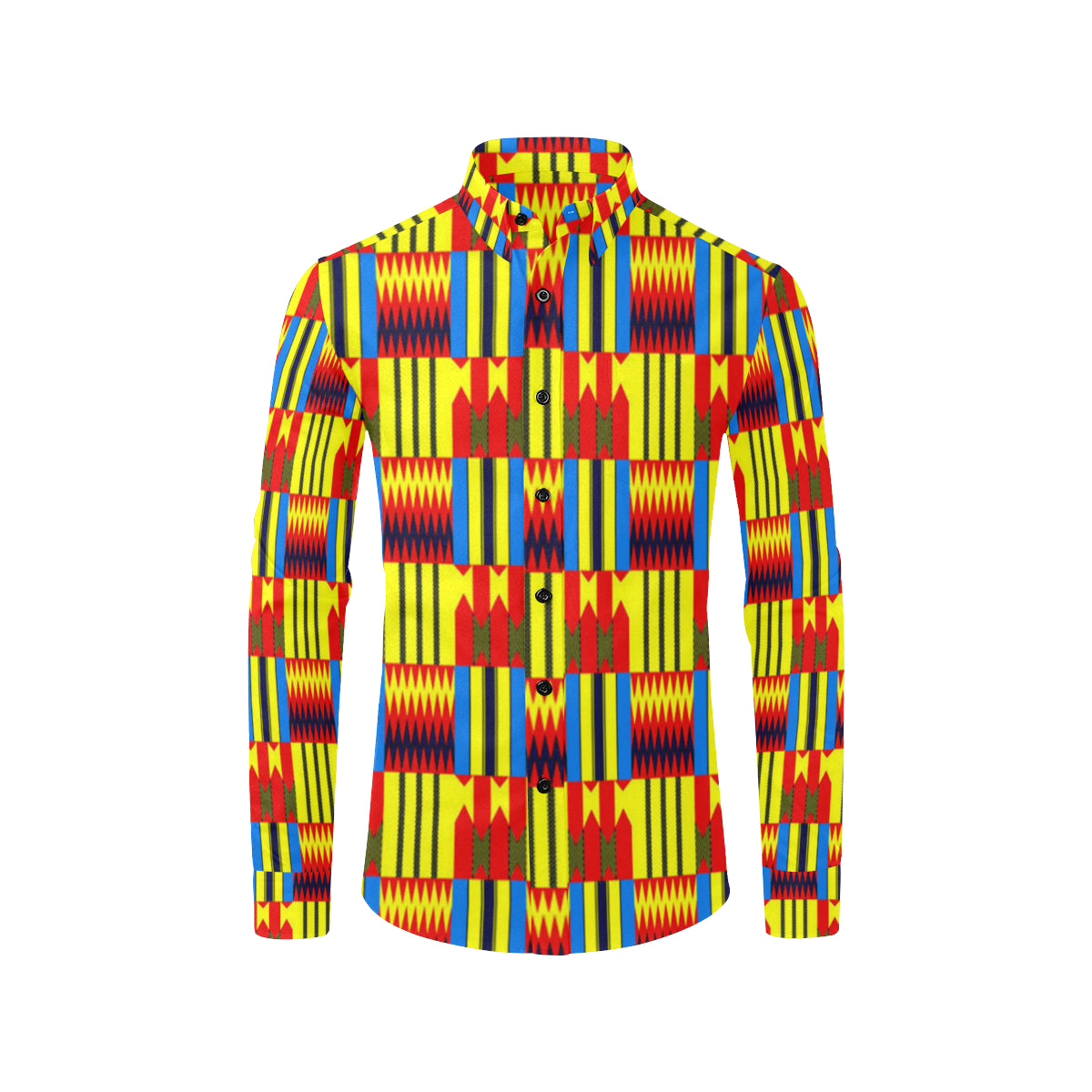 KENTE BLUE Men's All Over Print Casual Dress Shirt