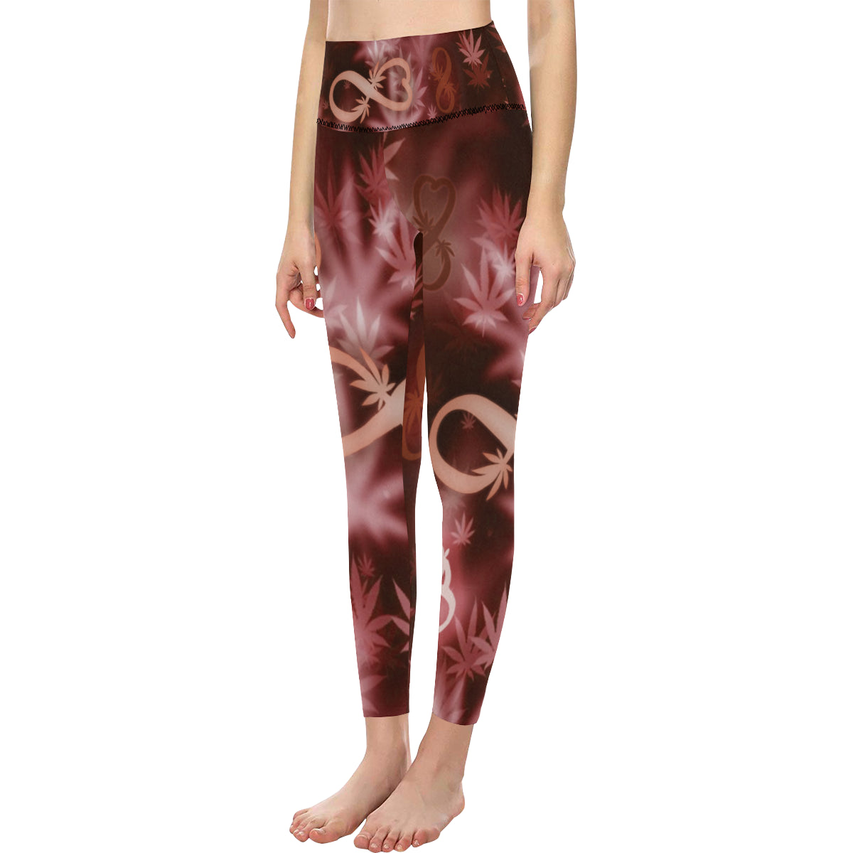 INFINITY RED COSMOS All Over Print High-Waisted Leggings (Model L36)