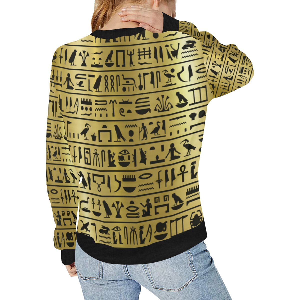 MEDU NETER GOLD Women's Rib Cuff Crew Neck Sweatshirt (Model H34)