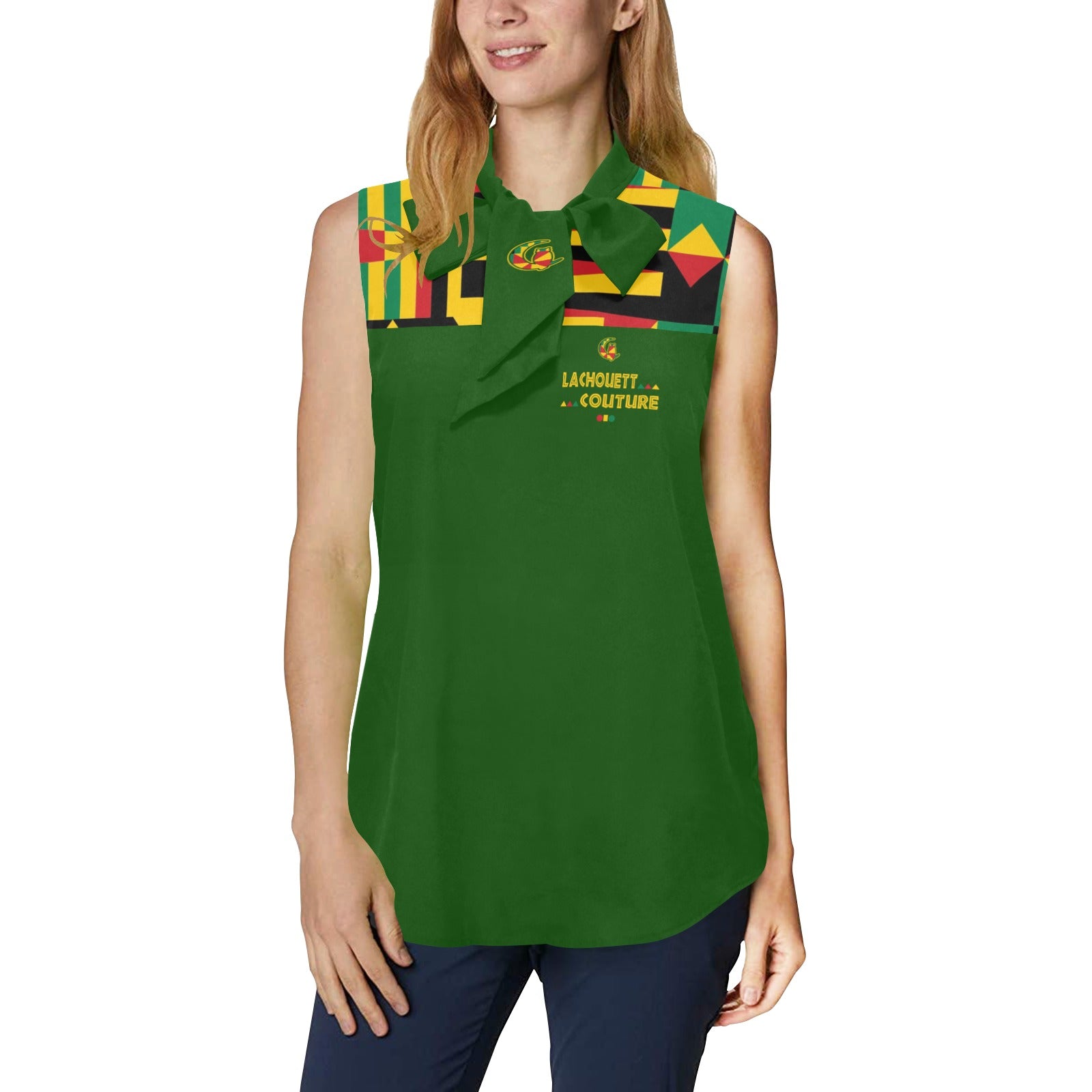 KENTE BUTAN Women's Bow Tie V-Neck Sleeveless Shirt