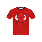 HATHOR BULLS RED Kids' All Over Print T-Shirt with Solid Color Neck