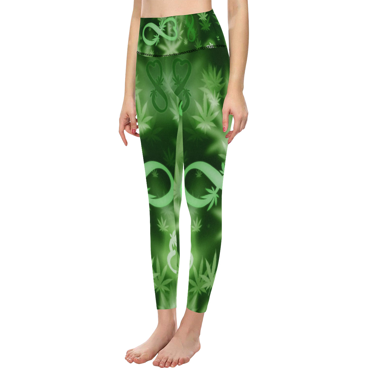 INFINITY GREEN COSMOS All Over Print High-Waisted Leggings (Model L36)