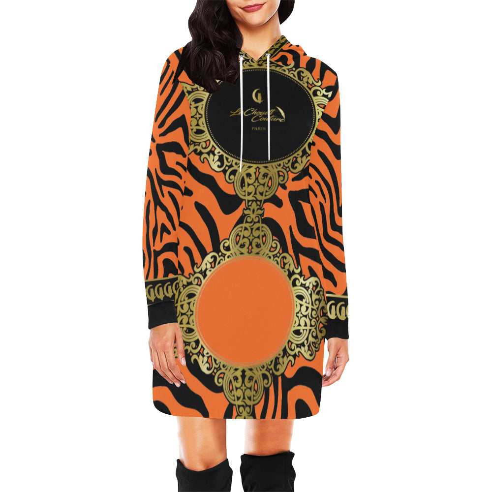 PRIVILEGE ORANGE All Over Print Hoodie Mini Dress