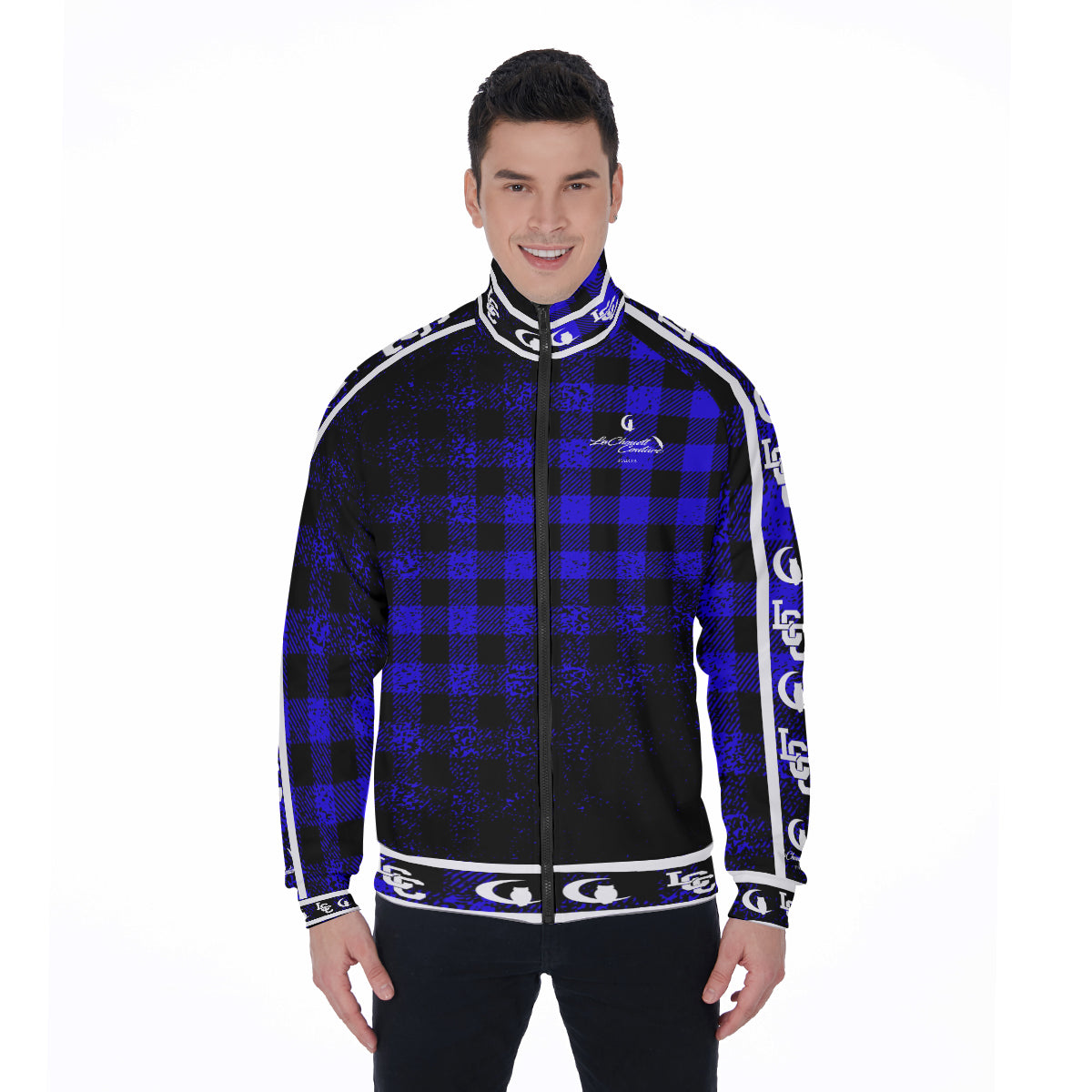 DUSTY PLAID BLUE Stand Collar Jacket