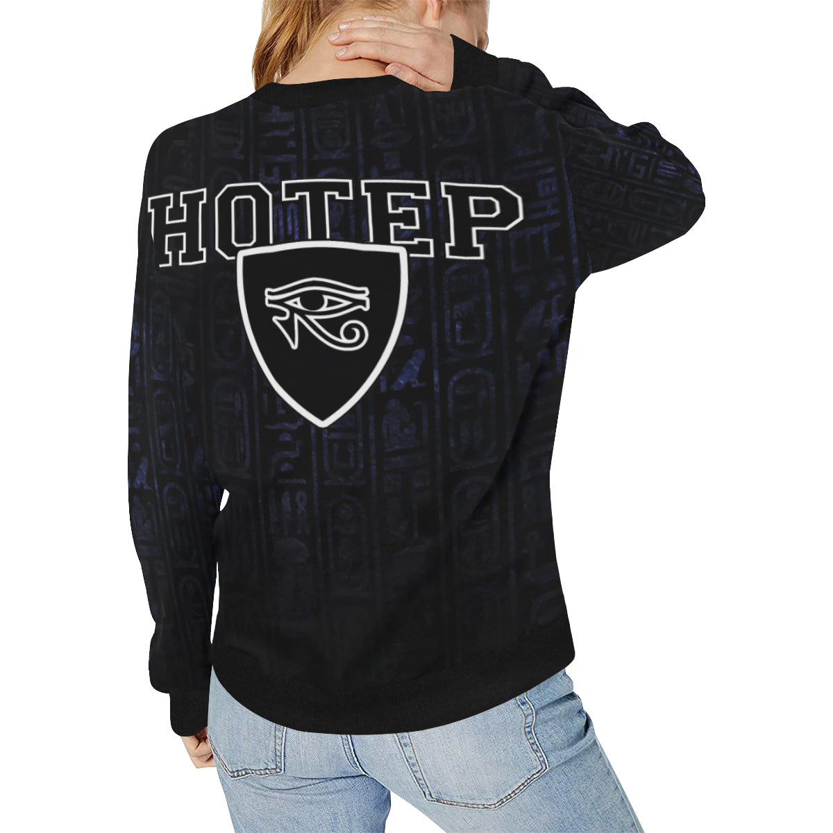 HOTEP EYES Women's Rib Cuff Crew Neck Sweatshirt (Model H34)