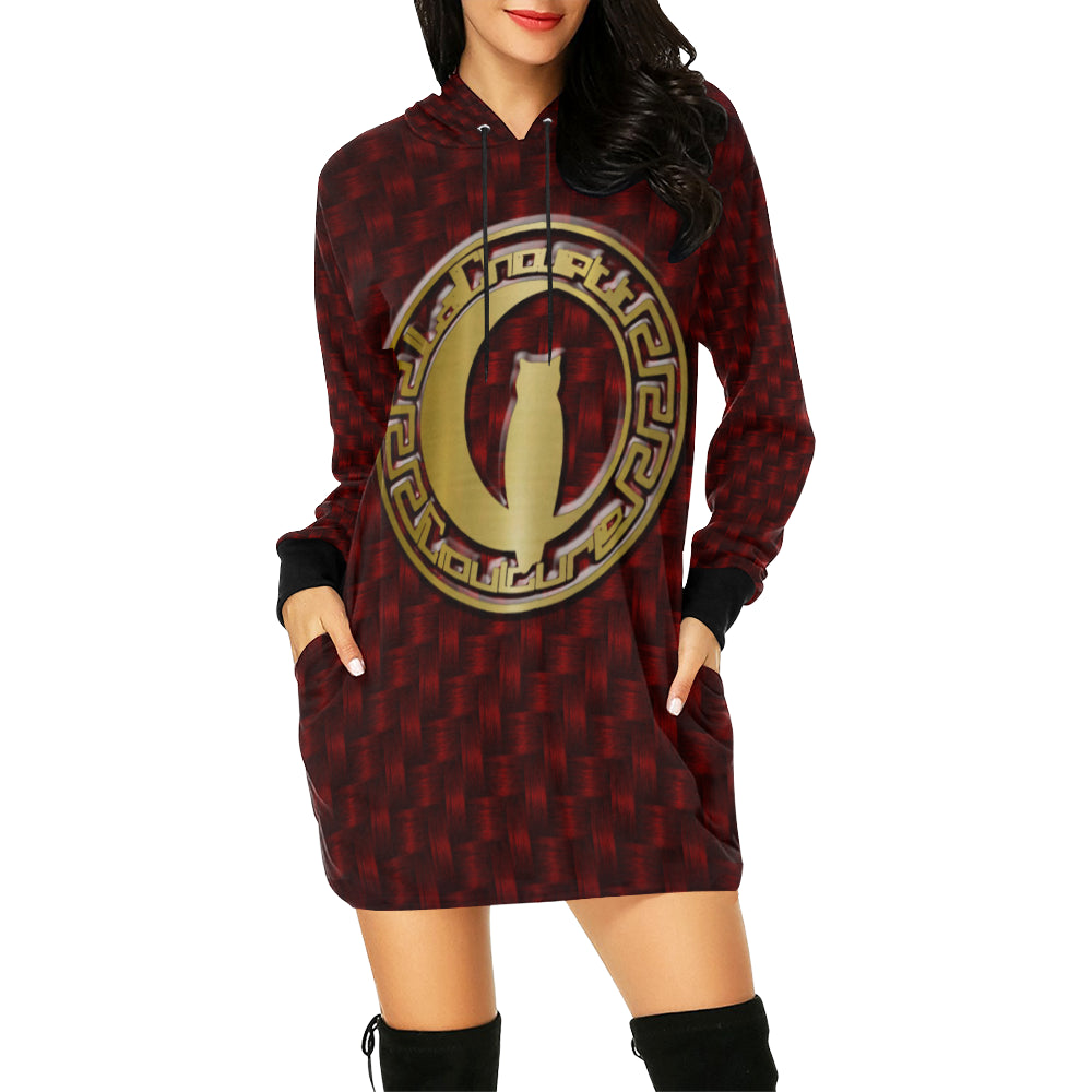 PRESTIGE BORDEAUX All Over Print Hoodie Mini Dress (Model H27)