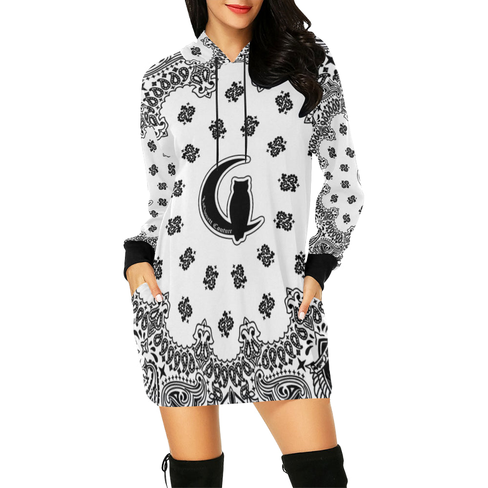 BANDANA WHT All Over Print Hoodie Mini Dress