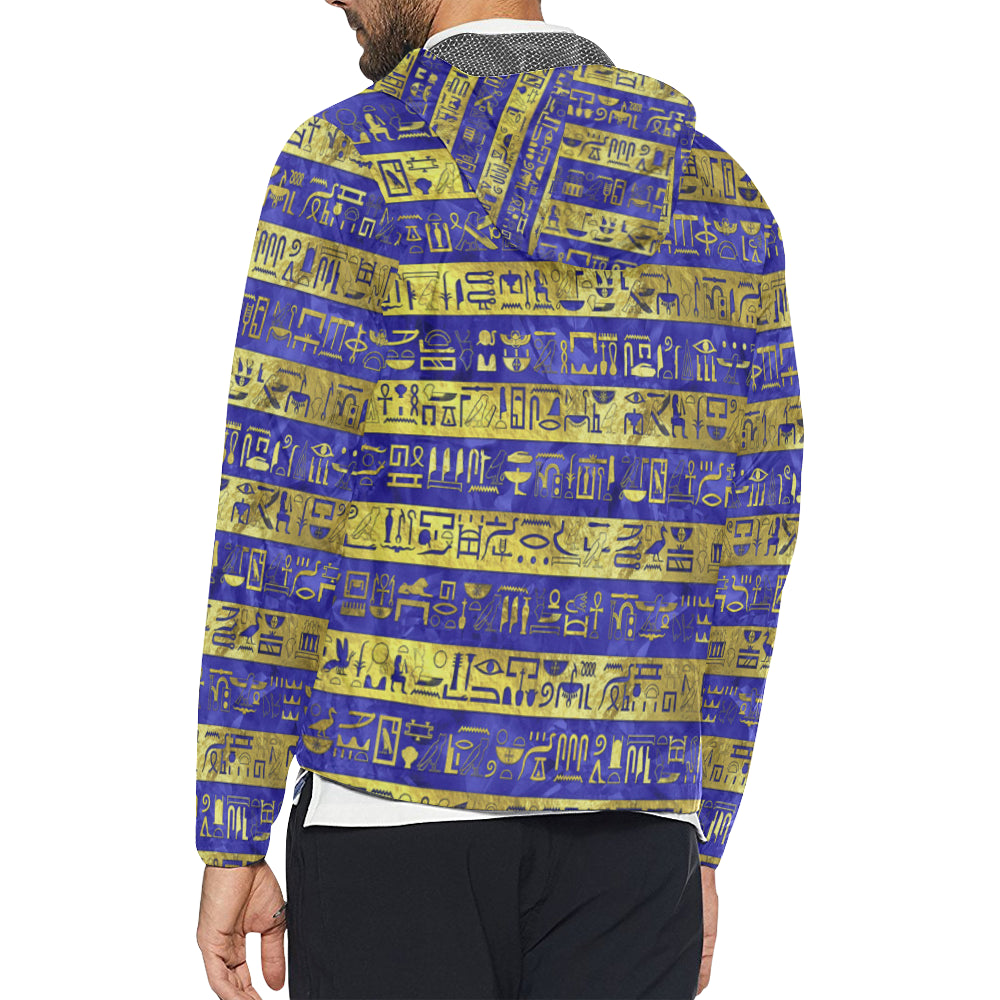 HIEROGLYPH GOLDEN BLUE All Over Print Windbreaker for Unisex