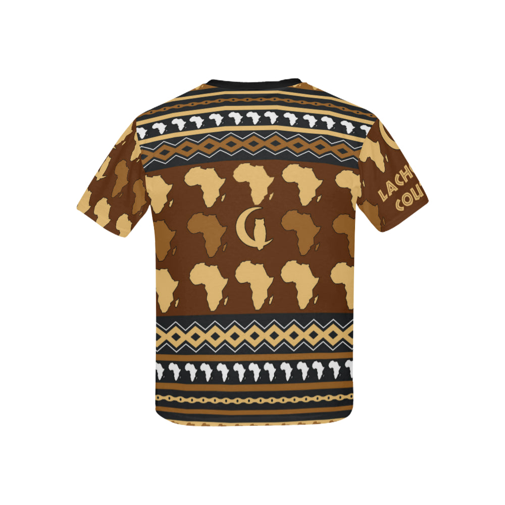 AFRIKA ORNEMENT Kids' T-Shirt with Solid Color Neck