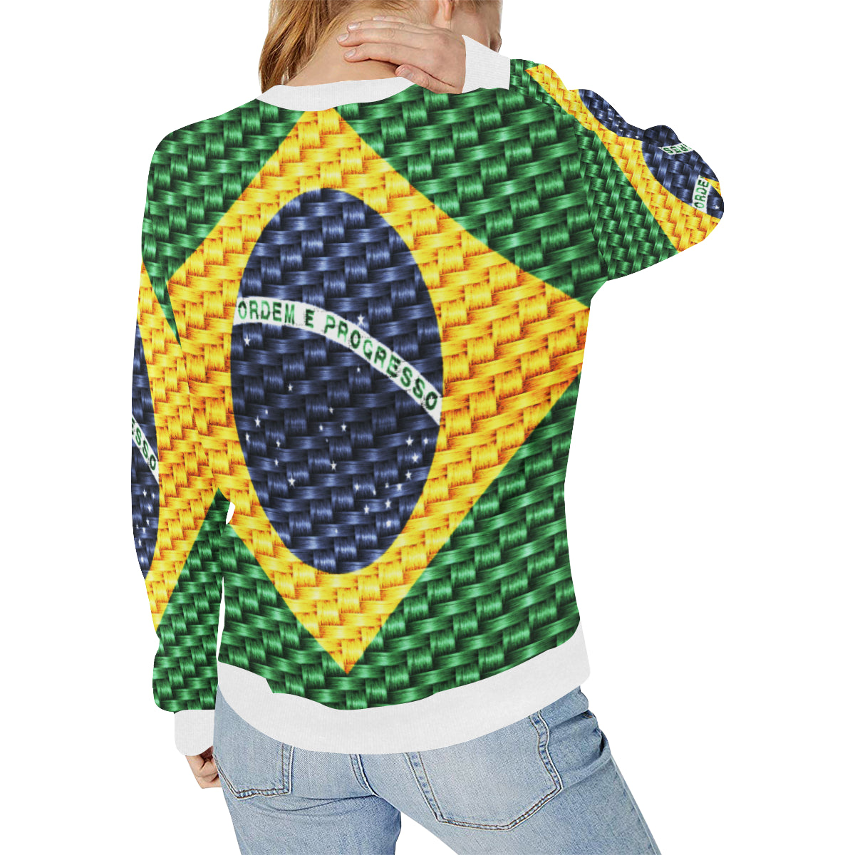 BRASIL FLAG Women's Rib Cuff Crew Neck Sweatshirt