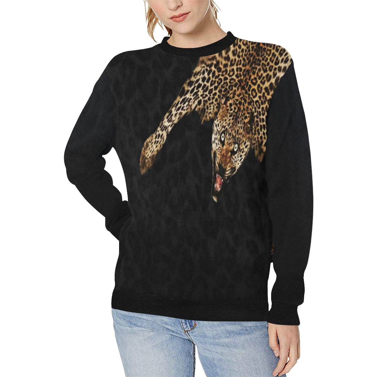 OLD KMT PRIEST Women's Rib Cuff Crew Neck Sweatshirt (Model H34)
