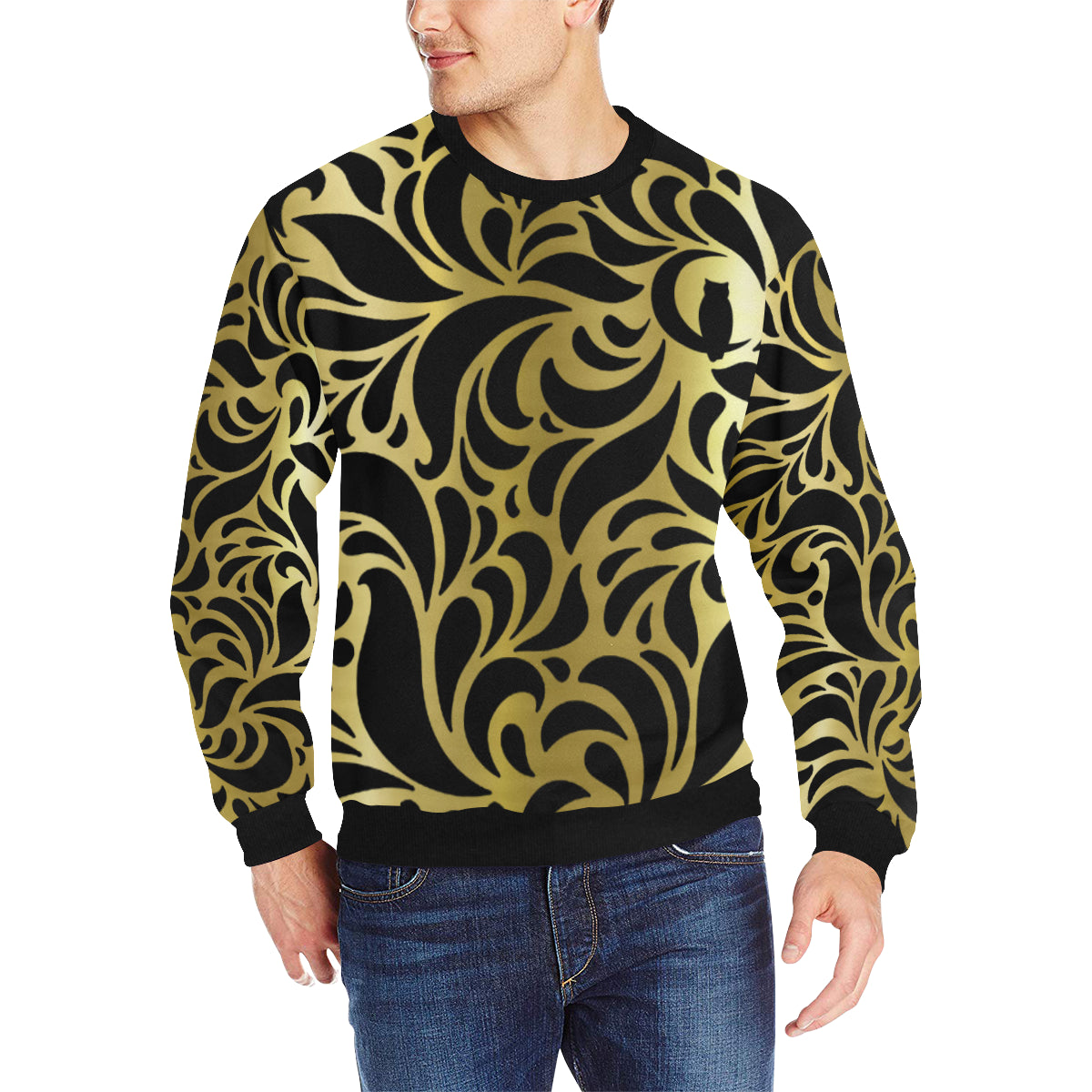GORGIOUS GLDBLCC LEAF Men's Rib Cuff Crew Neck Sweatshirt