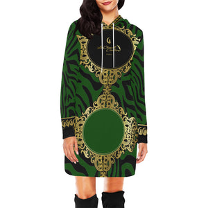 PRIVILEGE GREEN All Over Print Hoodie Mini Dress