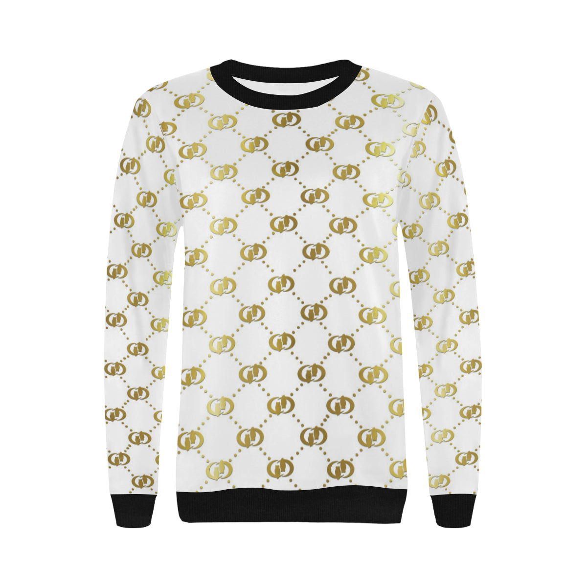 EXCELLENCE WHTGLD Women's Rib Cuff Crew Neck Sweatshirt (Model H34)