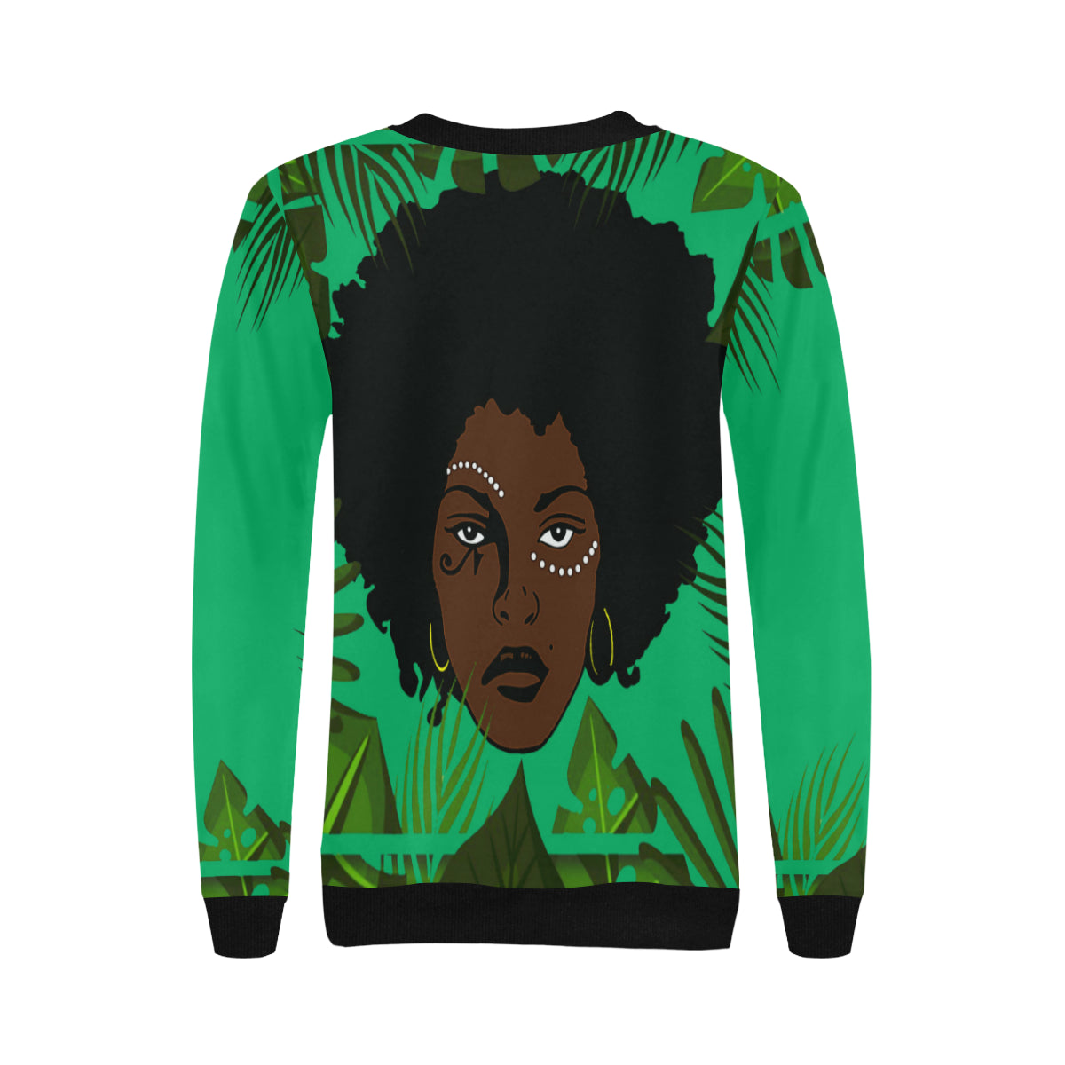 TROPICAL KWEEN FOREST Women's Rib Cuff Crew Neck Sweatshirt
