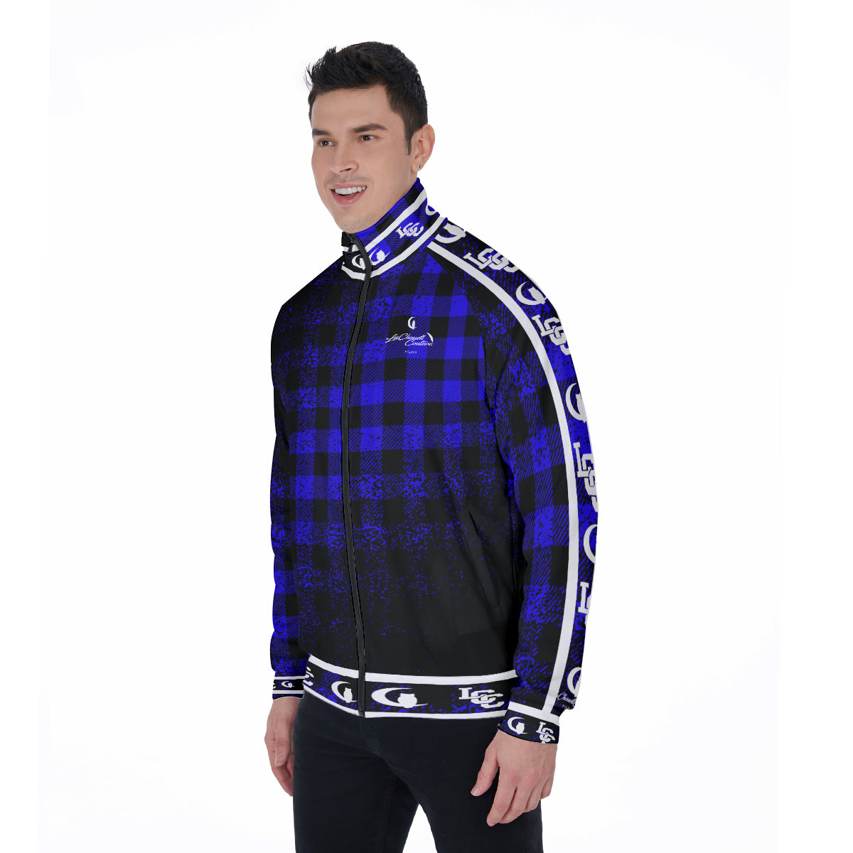 DUSTY PLAID BLUE Stand Collar Jacket