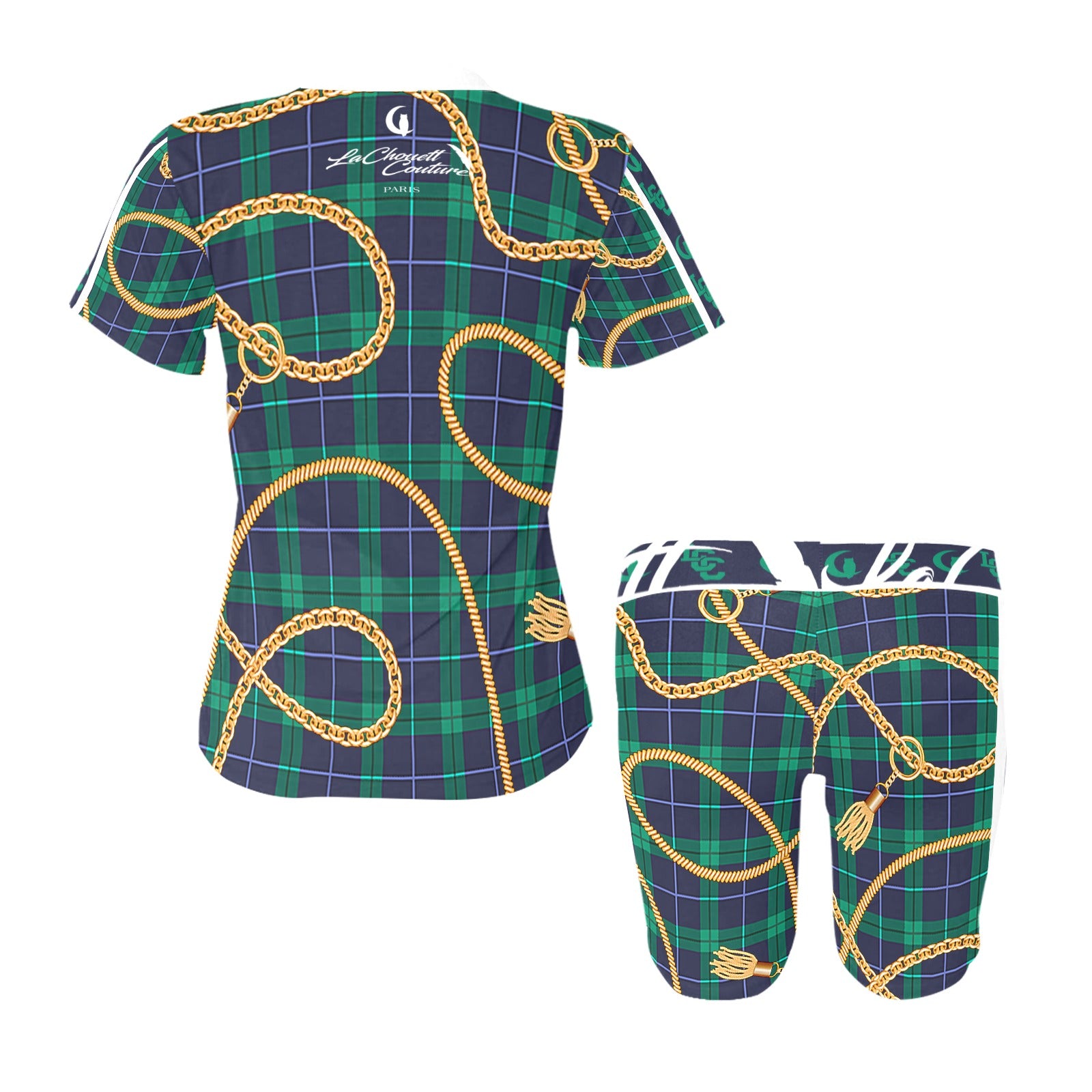 PLAID IN GOLD Women's Short Yoga Set
