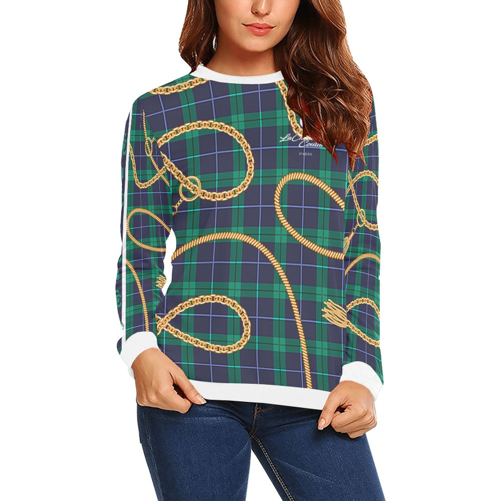 PLAID IN GOLD All Over Print Crewneck Sweatshirt for Women