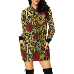 RED ROSES GOLD All Over Print Hoodie Mini Dress