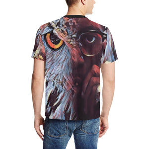 WISE OWL ME Men's All Over Print T-Shirt (Solid Color Neck) (Model T63)