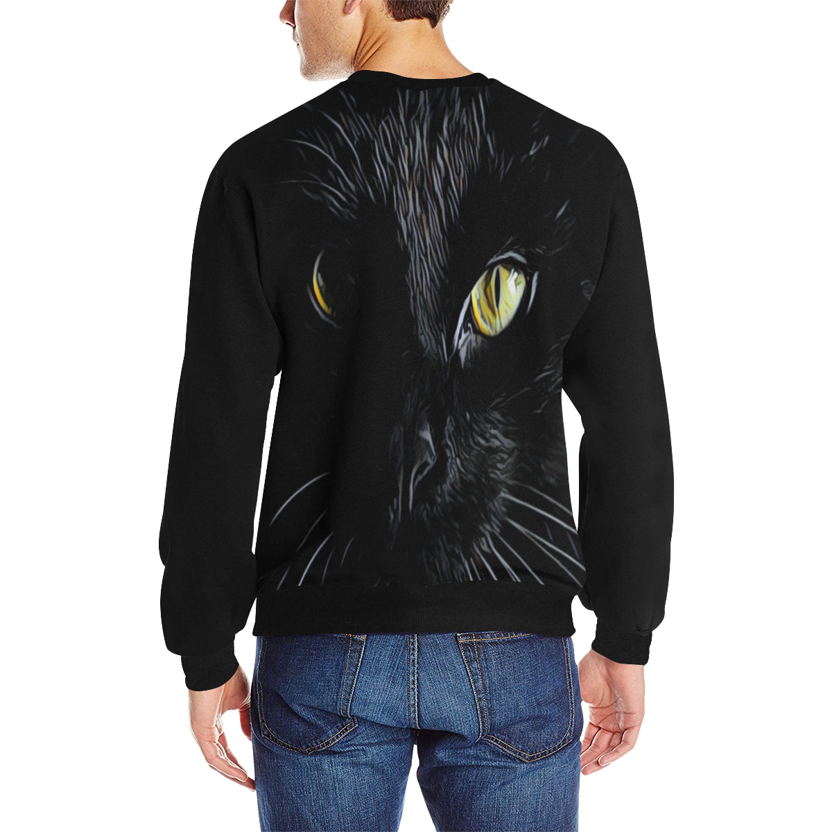 BASTET CAT Men's Rib Cuff Crew Neck Sweatshirt