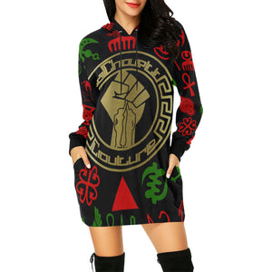 KMT WORLD FIST UP All Over Print Hoodie Mini Dress