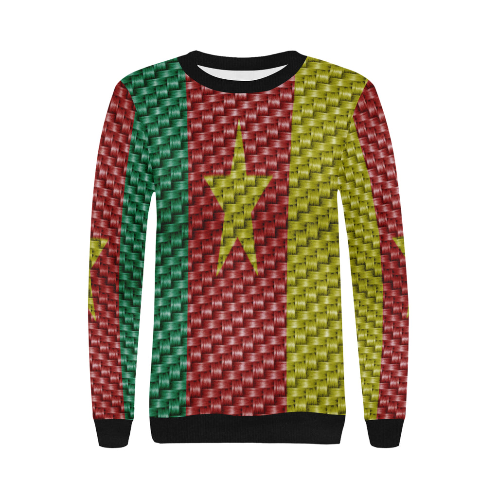 CAMEROUN FLAG Women's Rib Cuff Crew Neck Sweatshirt