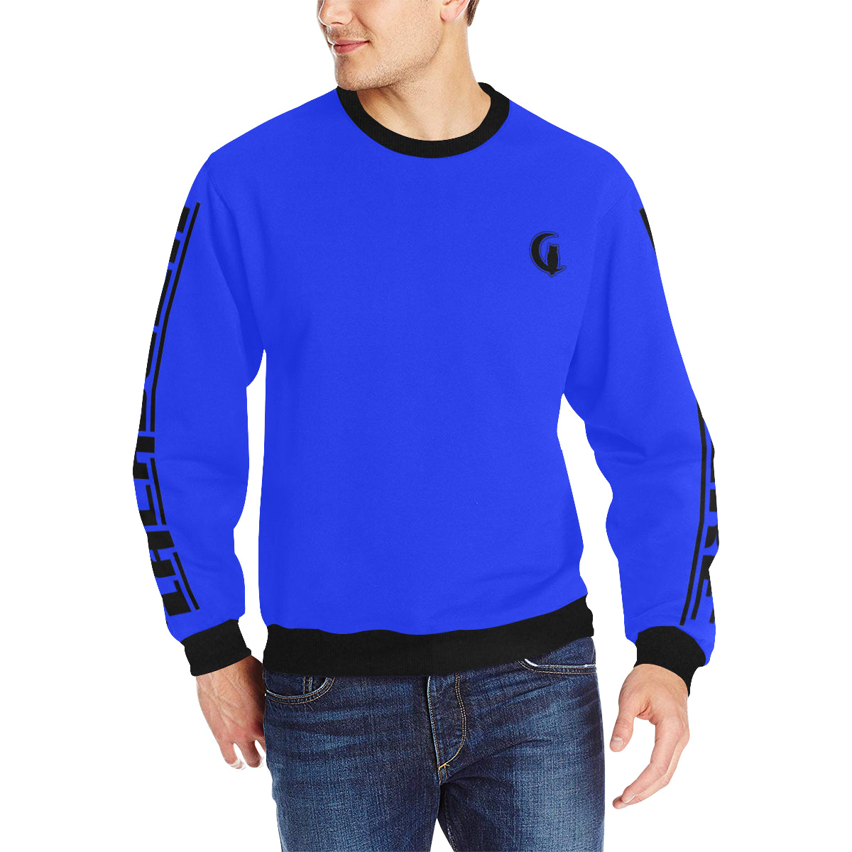 BLACC BORDER BLUE Men's Rib Cuff Crew Neck Sweatshirt
