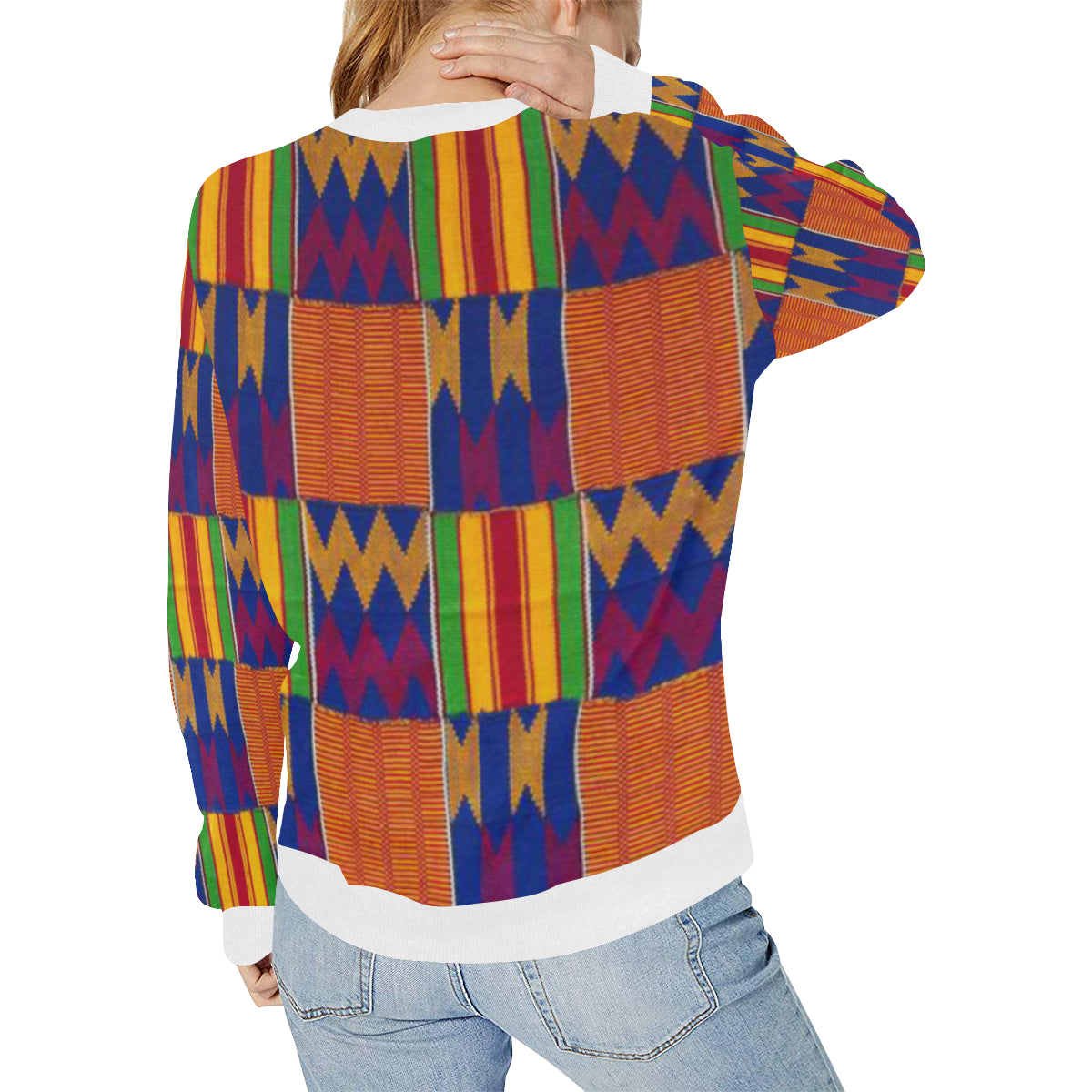 KENTE STYLE Women's Rib Cuff Crew Neck Sweatshirt