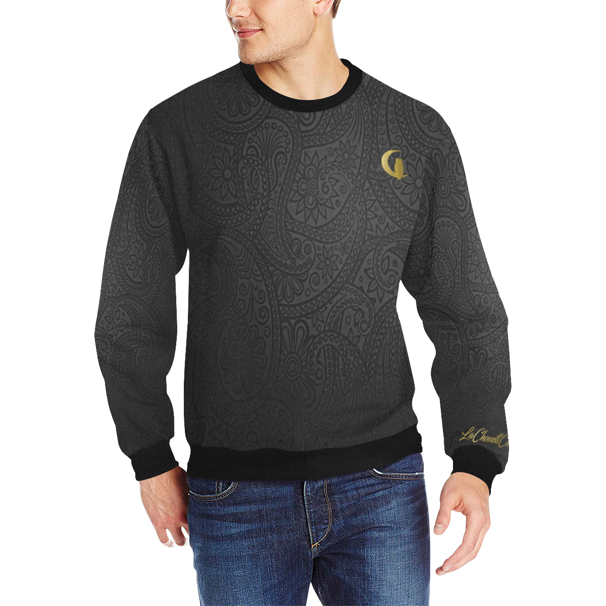 LUXURY GANG BLACC Men's Rib Cuff Crew Neck Sweatshirt