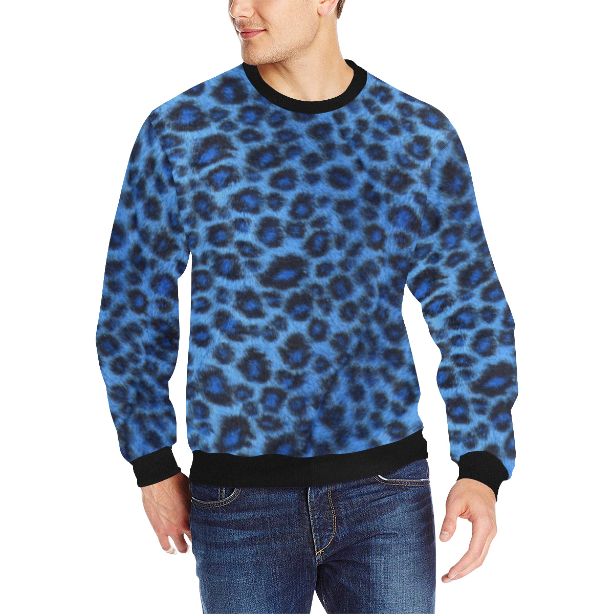 BLUE TIGER SKIN Men's Rib Cuff Crew Neck Sweatshirt