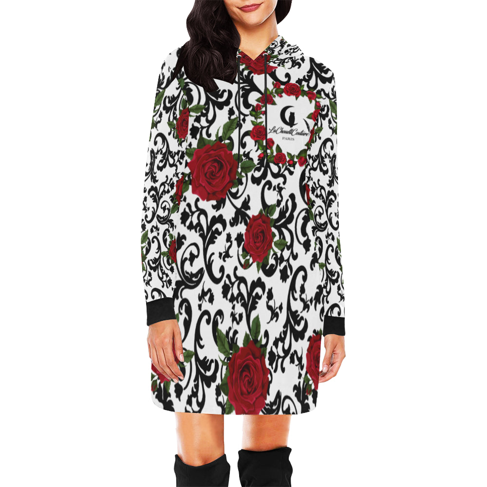 RED ROSES All Over Print Hoodie Mini Dress