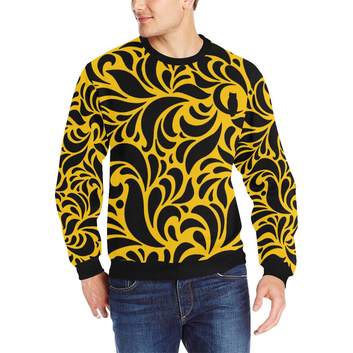 GORGIOUS YLW LEAF Men's Rib Cuff Crew Neck Sweatshirt