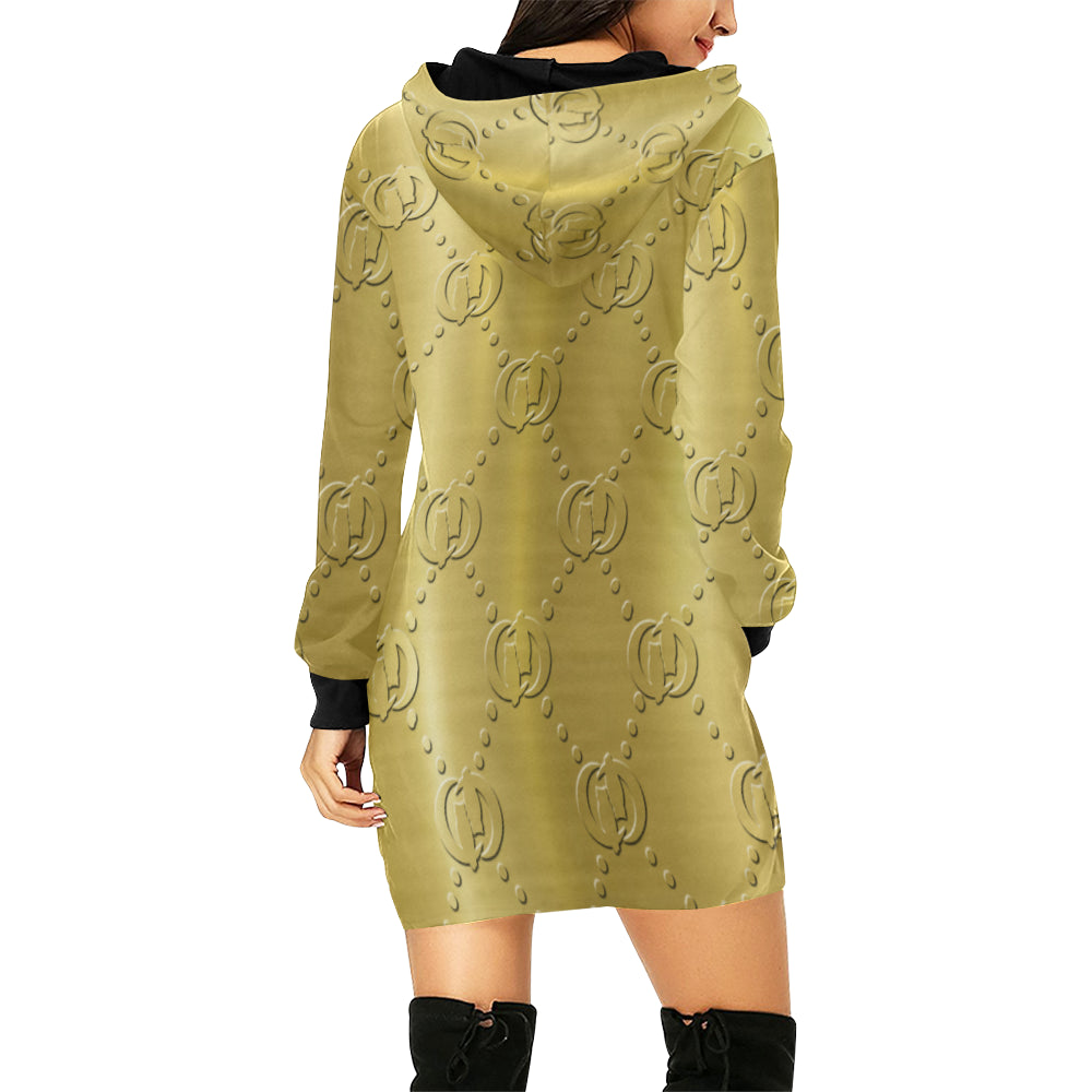 GOODIE GOLD All Over Print Hoodie Mini Dress