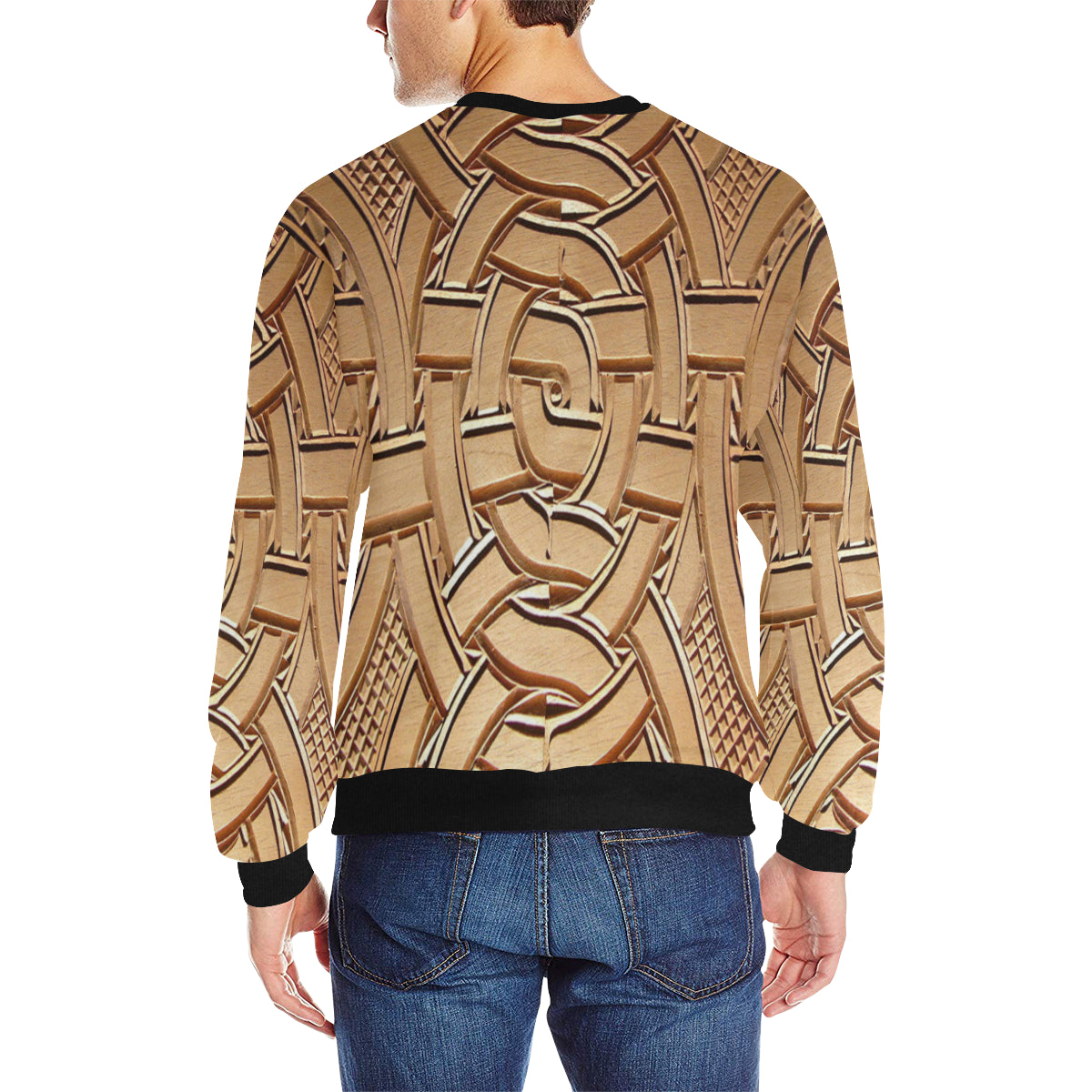 TEMBE ART WOOD Men's Rib Cuff Crew Neck Sweatshirt