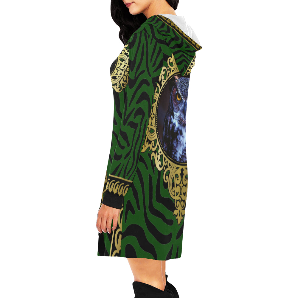 PRIVILEGE GREEN All Over Print Hoodie Mini Dress