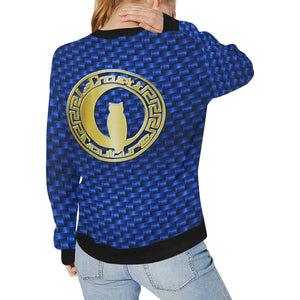 DELUXE TRESSER BLUE Women's Rib Cuff Crew Neck Sweatshirt