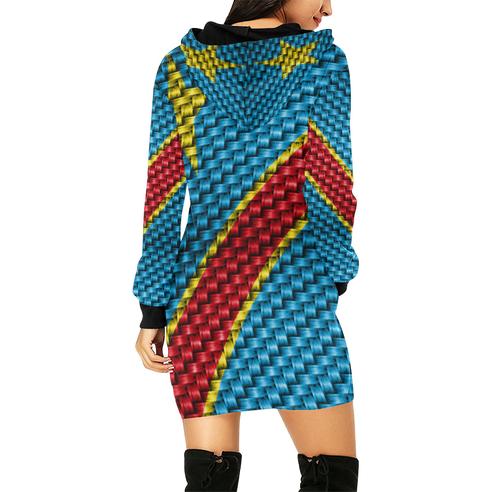 REP OF CONGO FLAG All Over Print Hoodie Mini Dress (Model H27)
