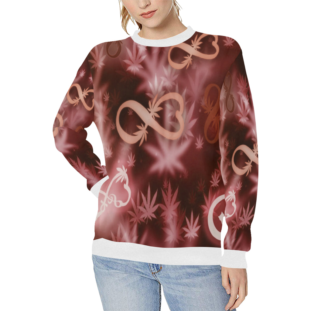 INFINITY RED COSMOS Women's Rib Cuff Crew Neck Sweatshirt (Model H34)