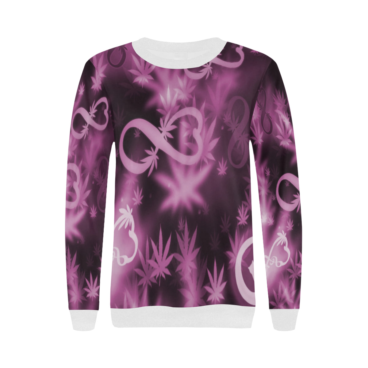 INFINITY PURPLE COSMOS Women's Rib Cuff Crew Neck Sweatshirt (Model H34)