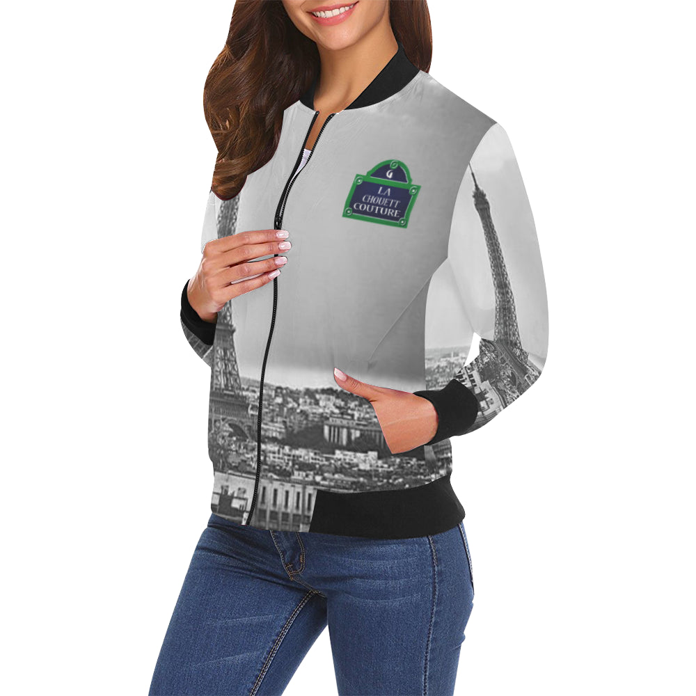 RUE DE PARIS All Over Print Bomber Jacket for Women (Model H19)