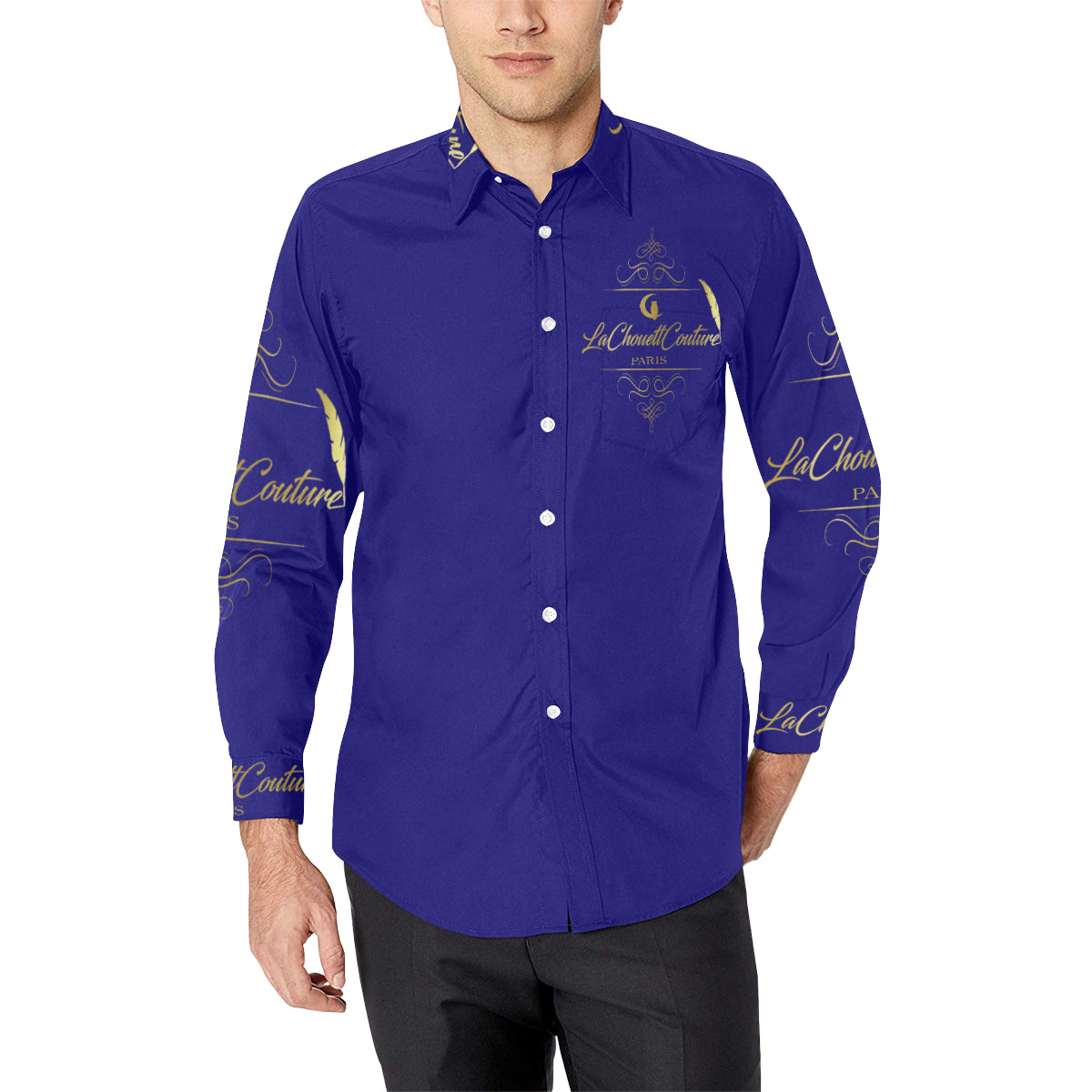 LCC PARIS NAVY Men's All Over Print Casual Dress Shirt (Model T61)