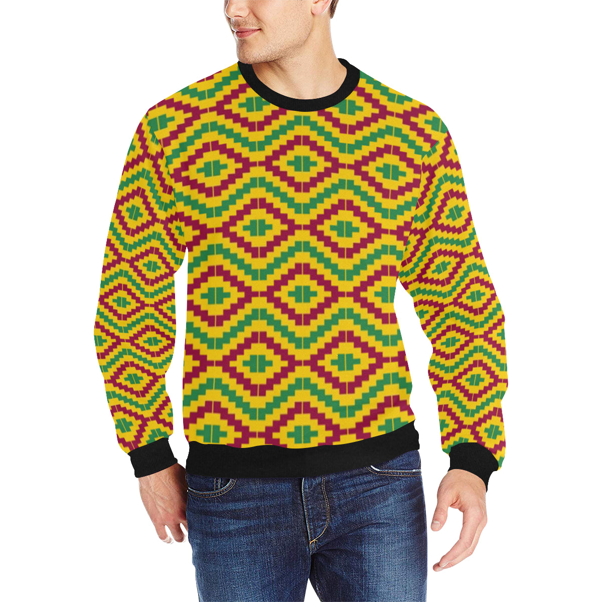 KEMET STYLE Men's Rib Cuff Crew Neck Sweatshirt