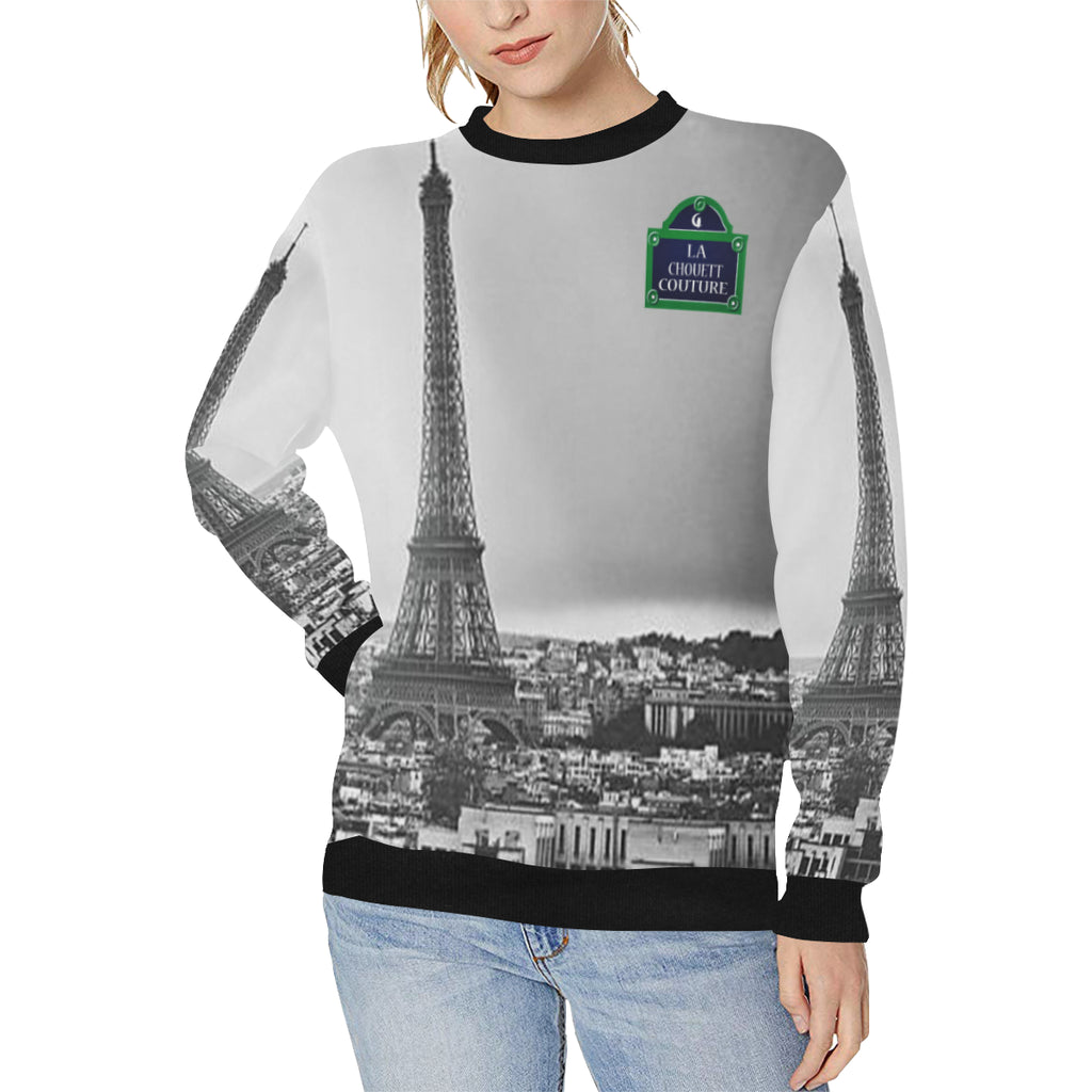 RUE DE PARIS Women's Rib Cuff Crew Neck Sweatshirt (Model H34)
