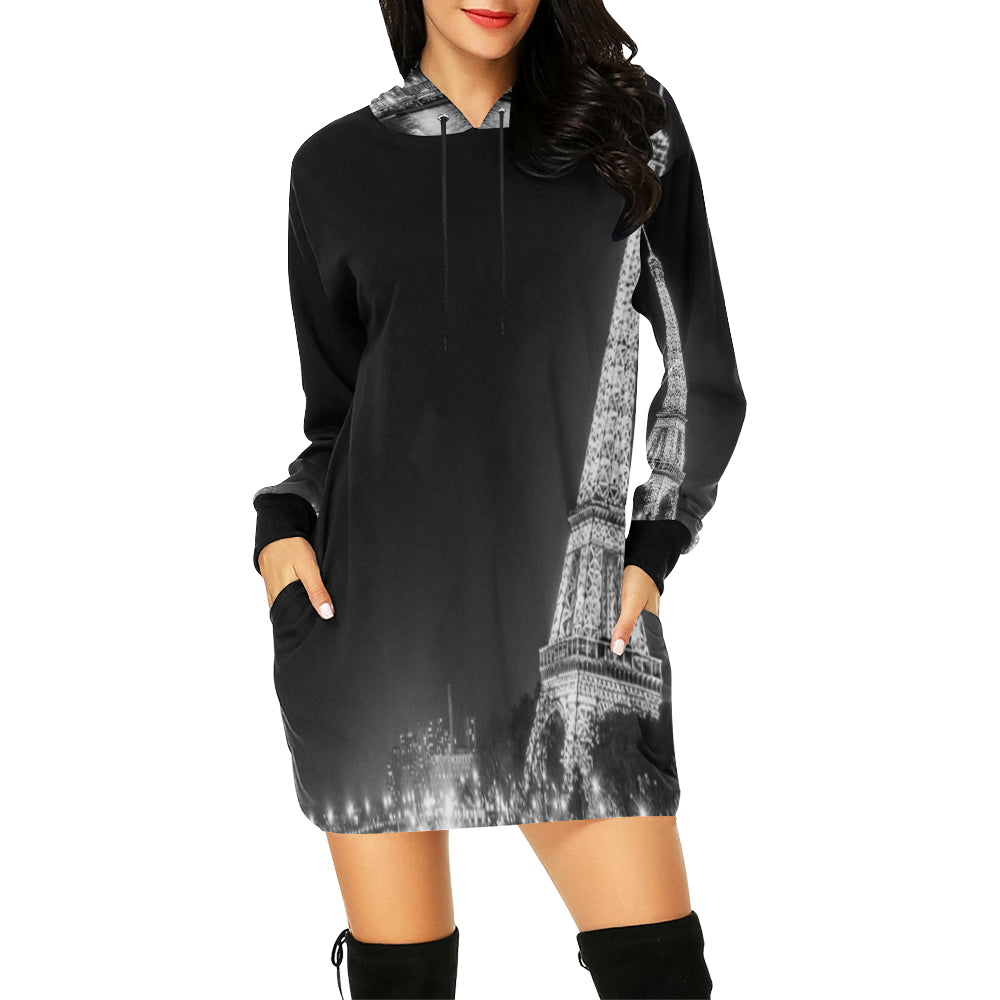 PARIS BY NIGHT All Over Print Hoodie Mini Dress (Model H27)